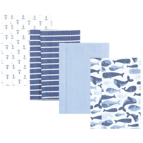 Hudson Baby Infant Boys Cotton Flannel Burp Cloths 4pk, Cute Whales, One Size