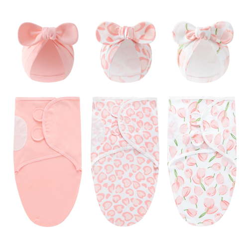 3 Pack Newborn Bow Blanket Set, Pure Cotton Breathable Receiving Blankets, Assorted Styles Baby Swaddle Wrap for 0-4 Months Infants
