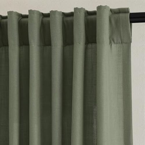 Hokibero Olive Green Linen Curtains 84 Inches Long Drapes for Living Room