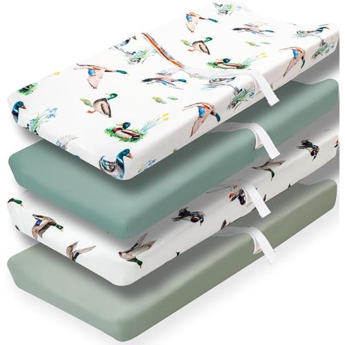 4 Pack Mallard Duck Baby Changing Pad Covers Neutral Unisex Breathable Fitted Nursery Sheets for Baby Girl or Boys (Changing Pad Covers)