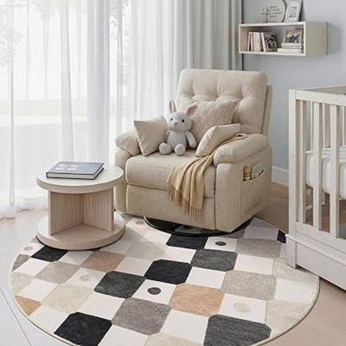jinchan Round Kids Rug 5ft Washable Playroom Colorful Play Mat Marble