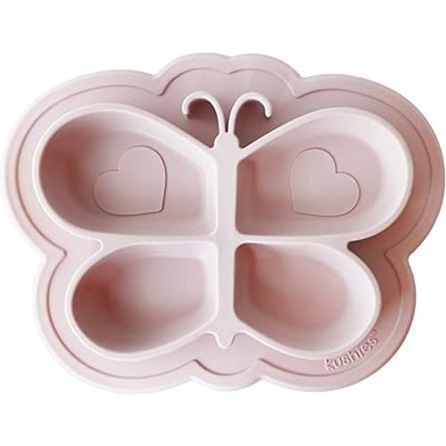Kushies SILIPLATE Unbreakable, Fun Silicone Divided Plate with Suction for Baby and Toddler-Dishwasher + Microwave Safe, and Kids - Rose