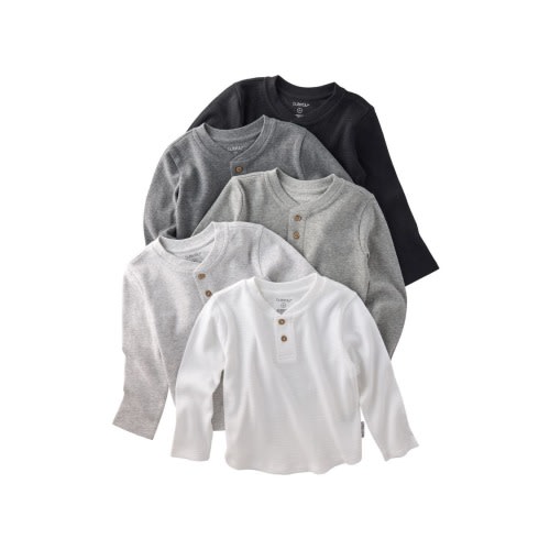 Payton Assorted 5-Pack Long Sleeve Organic Cotton Waffle Henley T-Shirts