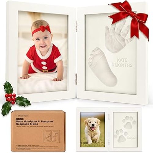 KeaBabies Personalized Baby Hand and Footprint Kit, Quick Dry Clay - Newborn Keepsake Feet and Handprint Kit, Nursery Picture Frame, New Mom Gifts for Baby Showers & Registry (Alpine White)
