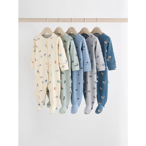 Teal Blue Patterned Baby Sleepsuits 5 Pack (0-2yrs)