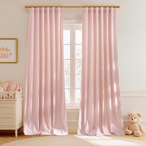 StangH Baby Pink Velvet Curtains 84 inches, Luxury Room Darkening Curtains for Bedroom, Living Room, Thermal Insulated Soft Window Drapes with Rod Pocket & Back Tab, W52 x L84 inches, 2 Panels