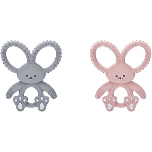 Dr. Brown's Flexees Gray & Pink Bunny Silicone Baby Teethers, BPA Free, for 3 Months+ Babies