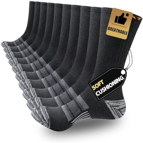 JOYNÉE 5/10 Pairs Mens Lightweight Athletic Crew Cushioned Breathable Work High Calf Long Boot Socks