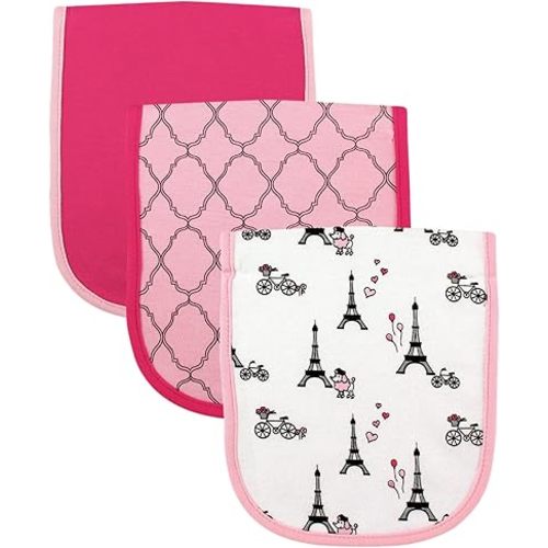Luvable Friends Unisex Baby Cotton Burp Cloths with Fiber Filling, Paris, One Size