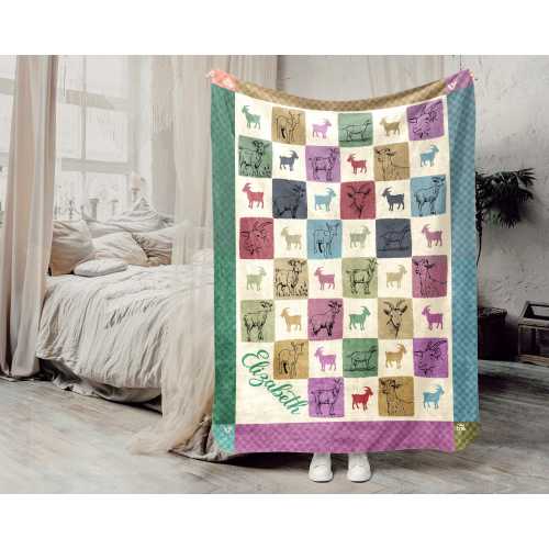 Personalized Goat Blanket, Custom Name Baby Goat Throw, Cute Pygmy Nigerian Dwarf Gift for Kids Teens Adults, Goat Lover Cozy Decor Retro05