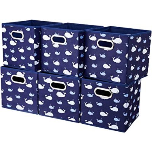 Fabric Cube Storage Bins Whale10.5x 10.5 x 11 in Foldabe Navy Blue Storage Cubes Folding Cloth Storage Cubes Boxes Collapsible Cube Inserts Storage Baskets Drawer for Cube Organizer Closet QY-SC11-6