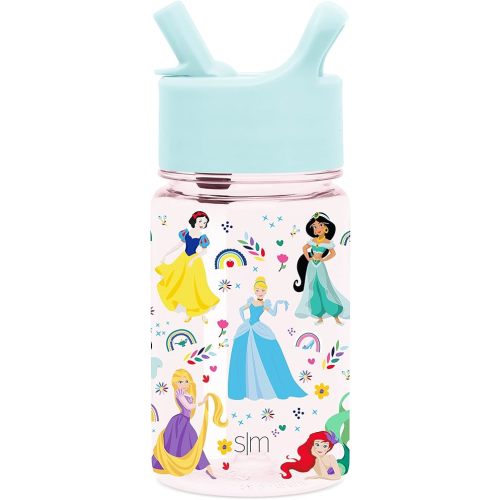 Simple Modern Disney Princess Kids Water Bottle Plastic BPA-Free Tritan Cup with Leak Proof Straw Lid | Reusable and Durable for Toddlers, Girls | Summit Collection | 12oz, Princess Rainbows