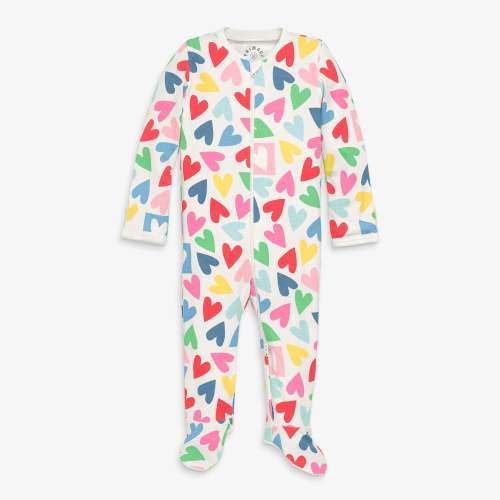 Baby organic zip footie in rainbow candy hearts | Primary.com