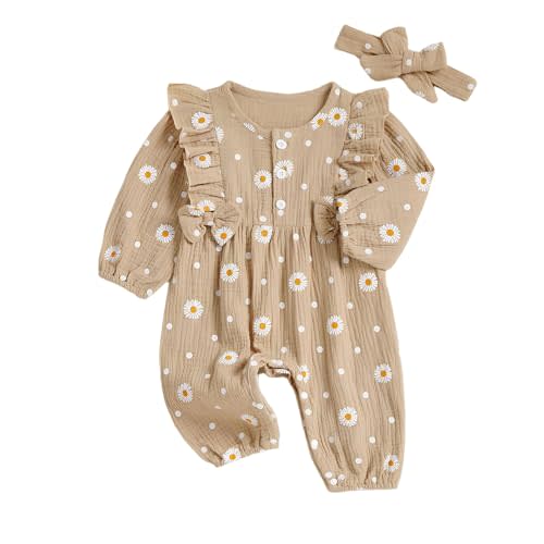 Kaipiclos Baby Girl Clothes Romper Newborn Girl Outfits Daisy Print Long Sleeve Jumpsuit Baby Clothes Girls 0 3 6 12 18 24 M