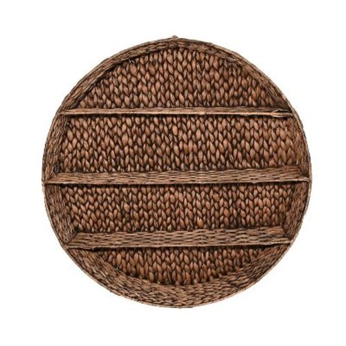 happimess Annulus 24.61" 3-Shelf Circular Handwoven Hyacinth Wall Rack, Bright Brown