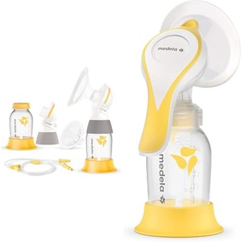 Medela Classic PersonalFit Flex Double Pumping Kit for Electric Breast Pumps & Manual Breast Pump with Flex Shields Harmony Single Hand for More Comfort and Expressing More Milk