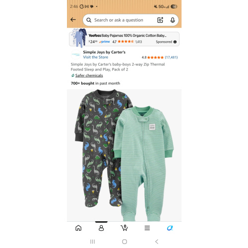 Simple Joys by Carter's baby-boys 2-way Zip Thermal Footed Sleep and Play, Pack of 2