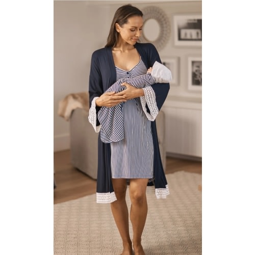 Hospital pack - Maternity Robe + Nightie + Free Baby Blanket Wrap – Angel Maternity USA