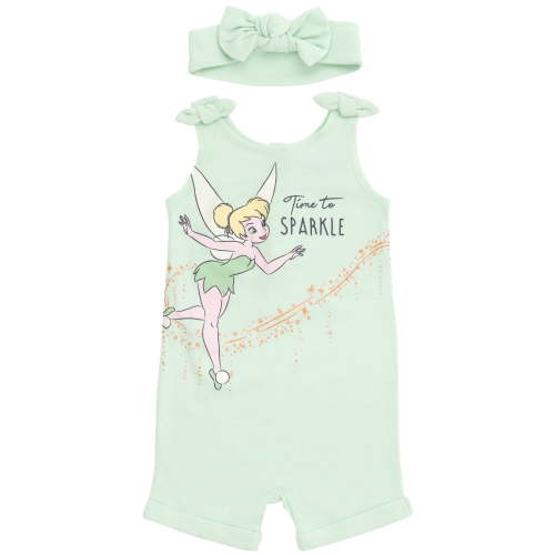 Disney Classics Tinker Bell Newborn Baby Girls French Terry Romper and Headband Newborn to Toddler