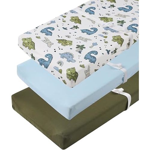 Changing Pad Cover Set 3 Pack Jersey Knit Ultra Soft for Baby Boys Girls Light Blue/Light Green/Dinosaur