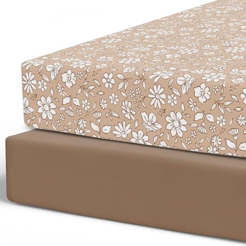Pobibaby – 2 Pack Crib Sheets Girl, Premium Fitted Baby Crib Sheets for Standard Mattress – Ultra-Soft Jersey Knit, Safe and Snug, Stylish Floral Design (Meadow)