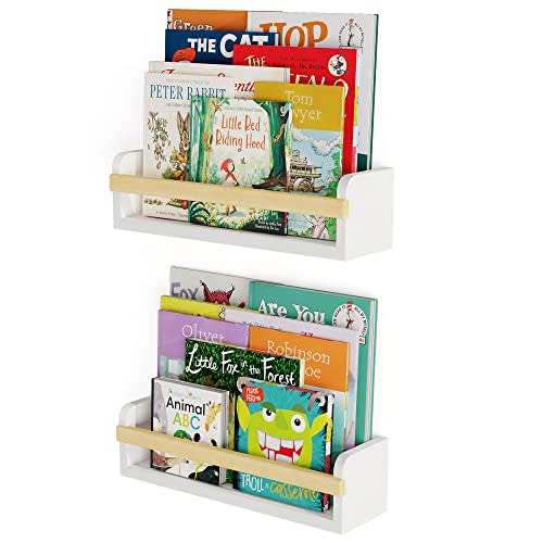 Wallniture Florida 24 inch Wall Bookshelf for Kids Room, Floating Shelves Nursery Decor, Wood White Wall Shelf Set of 2 Kitchen, Bathroom Decor (16'')
