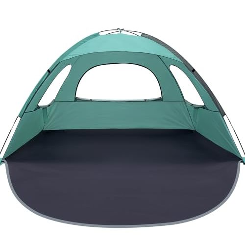 WhiteFang Beach Tent Anti-UV Portable Sun Shade Shelter for 3/4/6/8 Person, Extendable Floor with 3 Ventilating Mesh Windows Plus Carrying Bag, Stakes and Guy Lines