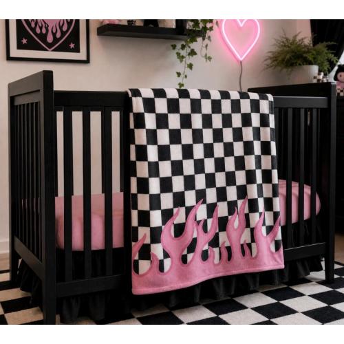 Baby girl Pink Flame Checkerboard Arctic Fleece Blanket