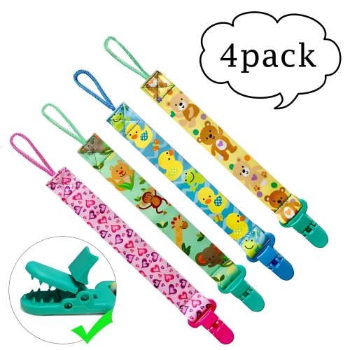 ACDANC Pacifier Metal Clip (4 Pack) for Babies, Infants, and Toddlers - Unisex Modern Pacifier Holder for Binky, Soothie, Toys - Cute Durable Lightweight Baby Accessory