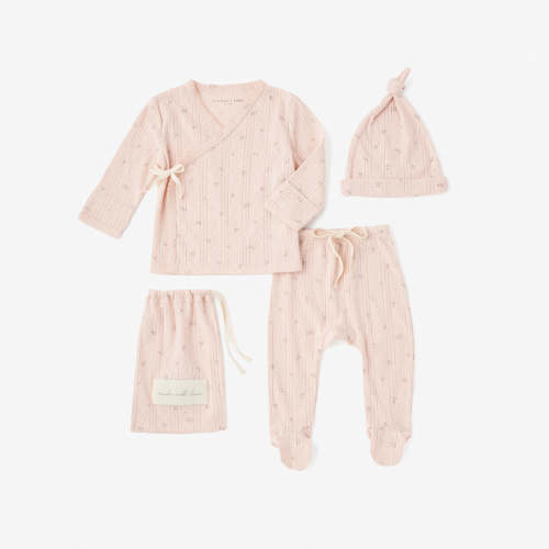 Blush Floral Organic Cotton Pointelle Layette 3 Pc Gift Set Newborn Size