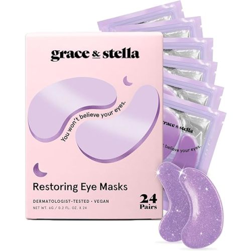 grace & stella Retinol Under Eye Patches for Puffy Eyes & Dark Circles - Restoring Gel Under Eye Masks with Hyaluronic Acid - Bridesmaid Gifts, Birthday Gifts for Women (Purple, 24 Pairs)