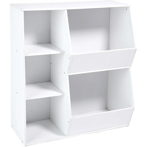 Badger Basket Side-by-Side Combo Bin Unit and Book Shelf for Kids - Toy Storage Cubby Organizer with Shelves and Bins - White