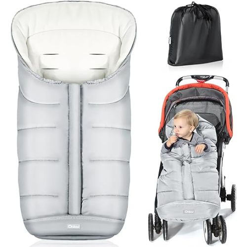 Orzbow Universal Footmuff for Baby, Winter Warm Stroller Bunting Bag, Waterproof Windproof Warm Coral Fleece Lined Toddler Sleeping Bag, Light Grey