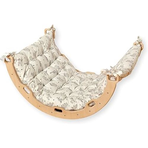 Montessori Climbing Arch | Wooden Rocker Arch for Kids | Mid Size Climbing Arch for Toddler | Wooden Climbing Arch and Rocker | Indoor Playground for Climbing (Arch + Origami Pillow)