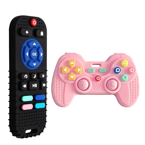 Hooku 2 Pack Remote Teether for Baby, Silicone Teethers for Babies 6-12 Months, Baby Teething Toys for Babies 0-6 Months, Remote Control Toy, Infant Gifts for Boys Girls