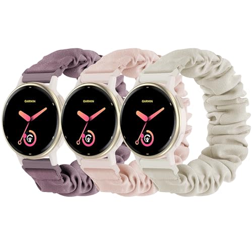 Stretchy Scrunchie Bands Compatible with Garmin Vivoactive 5/6, 20mm Nylon Sport Elastic Band for Venu/Sq/Sq 2/2 Plus/Vivoactive 3/Forerunner 165/55/245 Music for Women Men(3 Pack )