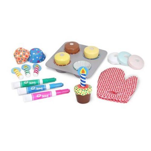 Melissa & Doug Bake and Decorate Wooden Cupcake Play Food Set: Creative Thinking Pretend Kitchen Accessory, 29 Pcs