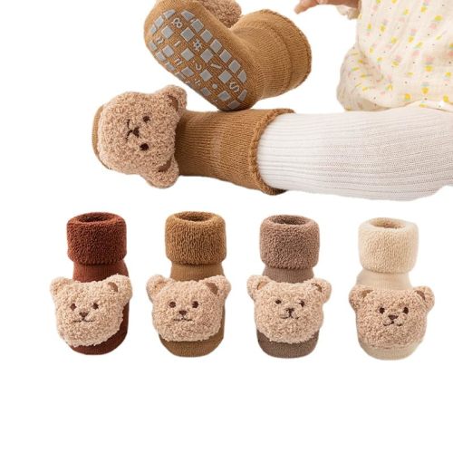 NXITK 4 Pieces Baby Socks Newborn Slippers Cute Bear Cotton Soft Winter