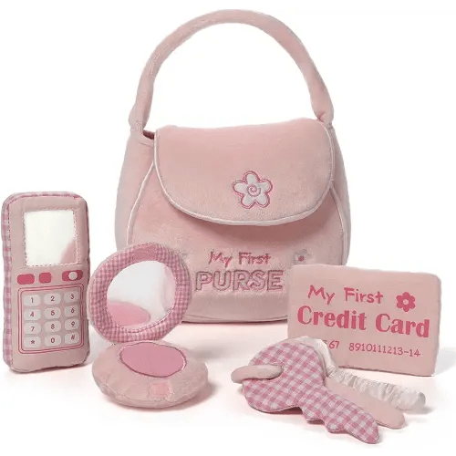 Baby GUND Play Soft Collection, My First Purse 5-Piece Plush Playset with Rattle, Mirror and Crinkle Plush Toys, Sensory Toy for Babies and Newborns, 8”