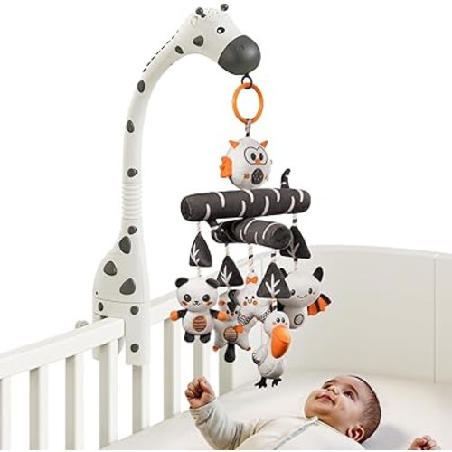 TUMAMA Baby Crib Mobile, Nursery Musical Mobile with Remote Control,Projection Night Light, Music and White Noise, Mute Spin Motor Nursery Sensory Toys for Infant 0 3 6 9 Month Newborn Xmas Gift