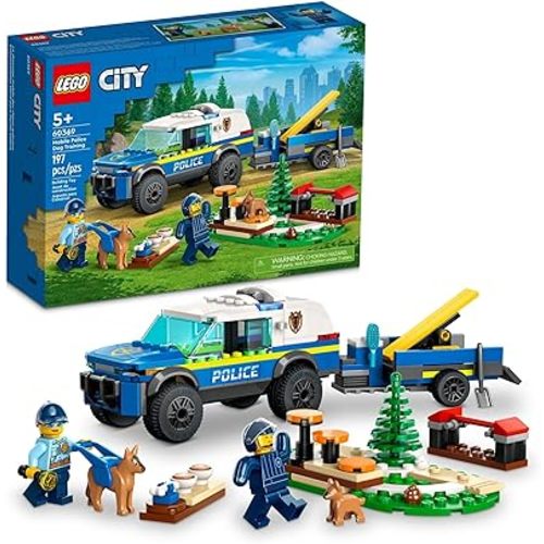 LEGO City Mobile Police Dog Training 60369, SUV Toy Car with Trailer, Obstacle Course and Puppy Figures, Animal Playset for Boys and Girls Ages 5 Plus