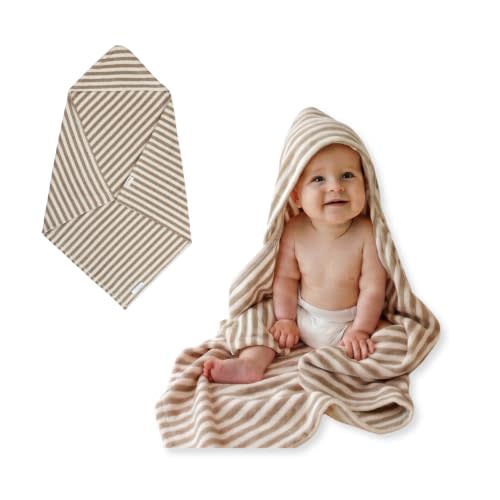 snuggle me Hooded Towel, Organic Toweling Cotton, Machine Washable - Birch | 80cm x 80cm Newborn Bath Essential, Extra Absorbant For Baby Boys & Girls, Must Have Essentials