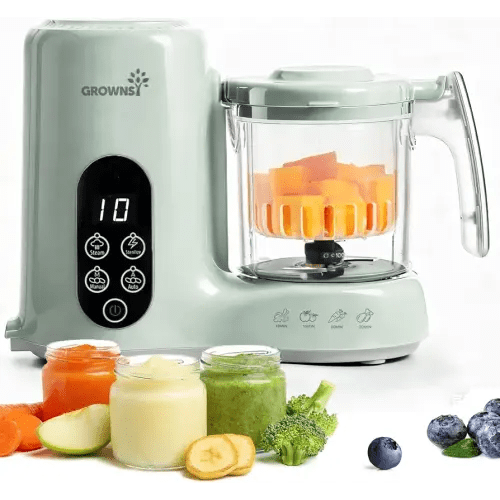 Grownsy Baby Food Maker with Steam Basket, One Step Baby Food Processor Steamer Puree Blender Grinder Mills Machine, Auto Cooking Grinding and Sterili-zing for Healthy Homemade Baby Food, Green