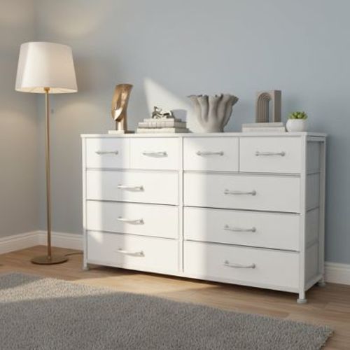 Large 10 Drawer White Dresser and TV Stand for 40 50 inch TV Modern Entertainment Center for Bedroom Living Room Hallway Entryway Storage