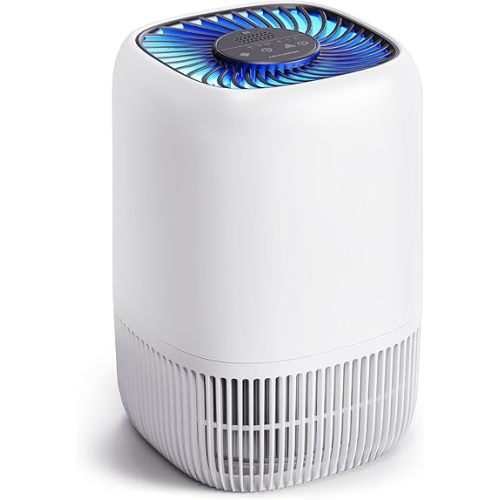 Air Purifiers for Home with H13 True HEPA Filter Up to 1076 Ft² for Pet Hair, Odors, Pollen, Smoke, Compact Air Cleaner with 3 Speeds, Timer, Aroma Quiet 360°Intake Filter, White