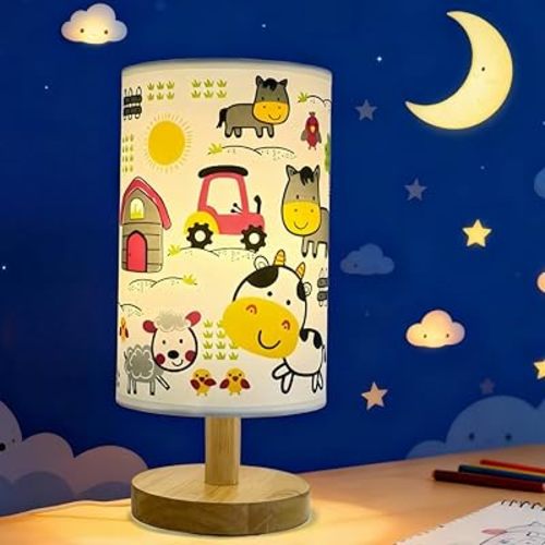 Kids Table Lamp, Boho Desk Light, 3 Level Temperature, Sturdy Wood Base, Nursery Toddler Night Light, Playroom Bedroom Lamp, Christmas Gifts for Boys or Girls
