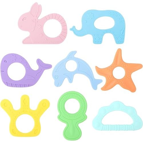 BEBOAN Silicone Baby Teething Toys, 8 Pack Cute Baby Teether Teething Ring Chew Toys Frozen Teether, BPA Free Easy to Grip Gifts for Infant Girls Boys 3 Months +