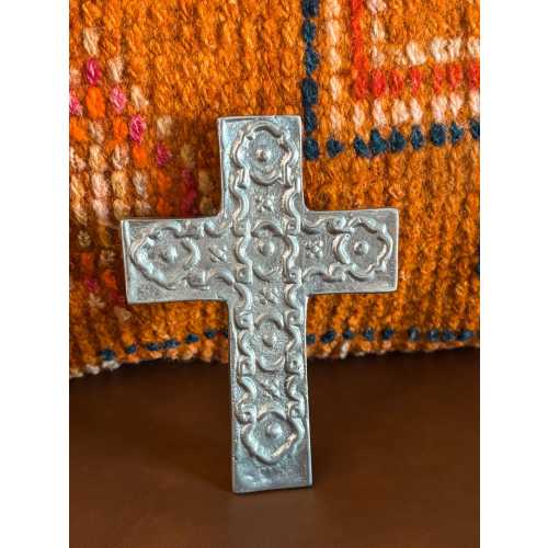 Vintage Mexican Silver Cross,Ornate Hanging Cross,Wall decor,Made In Mexico Silver Cross,Pewter Wall Hanging, Southwestern Home Decor,Accent