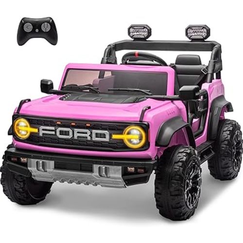 ENYOPRO 24V Ride On Toys for Big Kids, Licensed Ford Bronco Raptor 2 Seater Kids Electric Vehicle, Battery Powered Ride On Car Jeeps w/Remote Control, Bluetooth, 3 Speed, LED Lights for Ages 3+, Pink