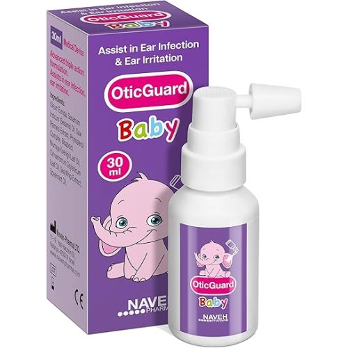 NAVEH PHARMA® Otic Guard Baby - Natural Ear Spray Drops | Organic Herbal Sweet Oil Blend 3 in 1| Itchy Ear, Swimmer's Ear, & Ear Wax Removal | Clogged Ears | 1 Fl Oz